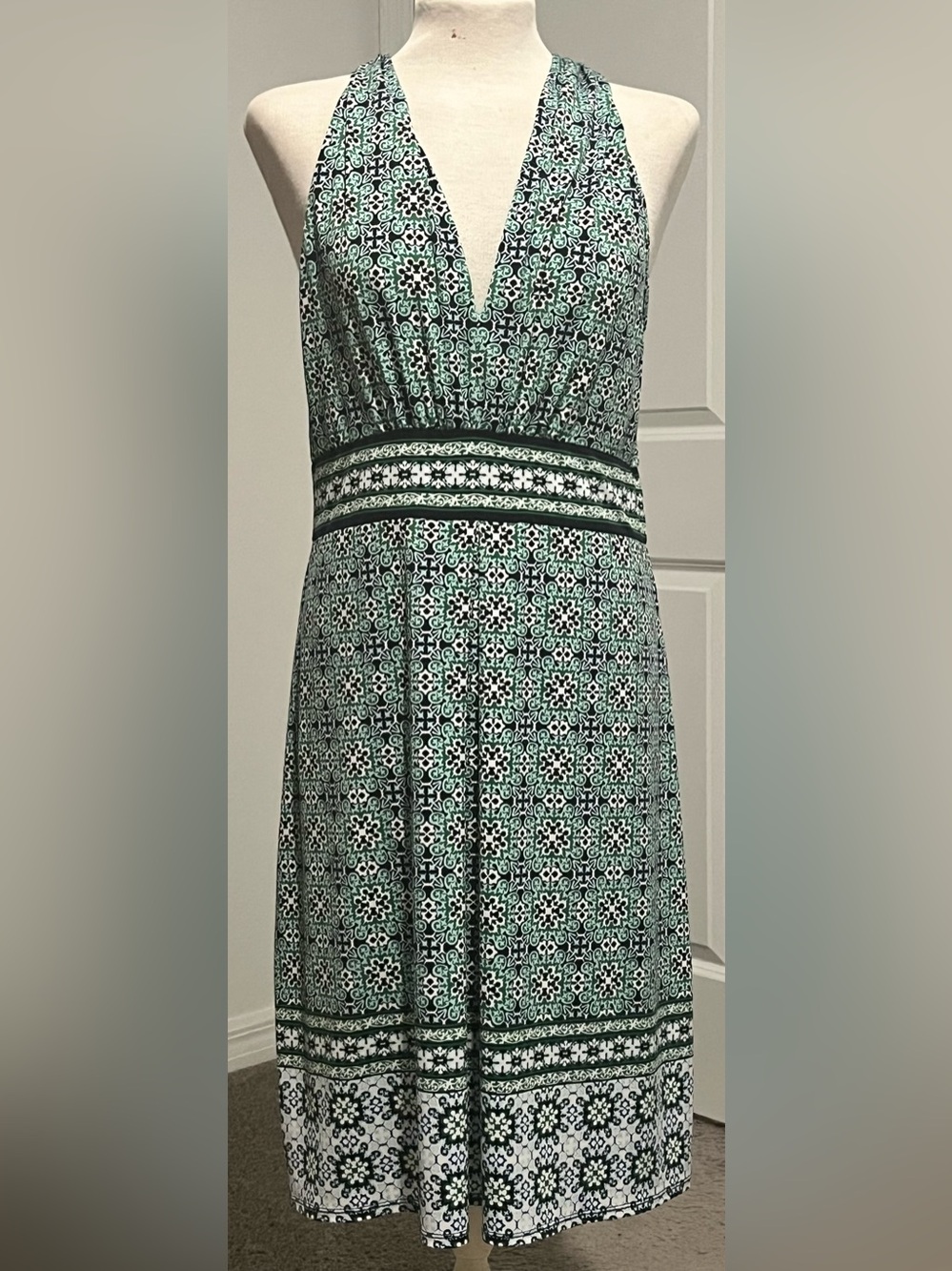 Max Studio Green Printed Halter Midi Dress